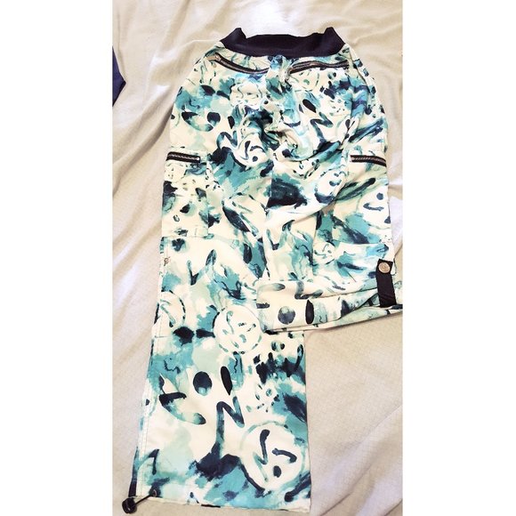 2/$20 Zumba Teal White Logo Print Cargo Pants, Zip Pockets, Woman Small - Picture 13 of 15